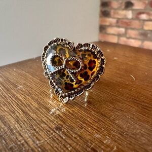 Betsey Johnson Heart Leopard Print Ring